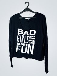Stradivarius Black Long Sleeve T-Shirt with "Bad G..