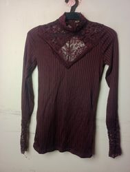 Y.A.S Burgundy Ribbed Lace Mock Neck Long Sleeve T..
