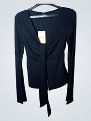 Ginatricot Black Tie Front Top manica lunga