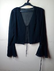 Black Sheer Tie Front Blouse