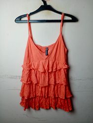 BLIND DATE CASUAL Orange Tiered Ruffle Tank Top