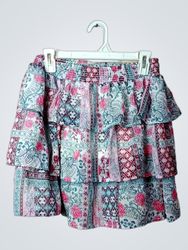 Stufiger Volantrock mit Blumen-Patchwork-Print