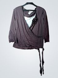 Bmine Women's Brown Wrap Top with White Underlayer