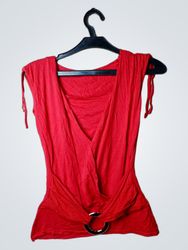Red V-neck Top with Ring Detail