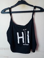 Black Crop Top with "HI" graphic