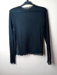 Black Mesh Long Sleeve Top