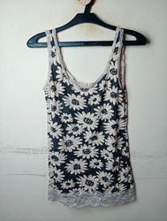 Floral Print Lace Trim Tank Top