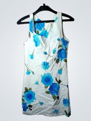 White Dress With Blue Roses Print