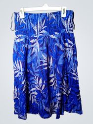 ISLE COLLECTION Blue Leaf Print Midi Skirt Size 14