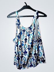 White Tank Top with Blue and Tan Pattern