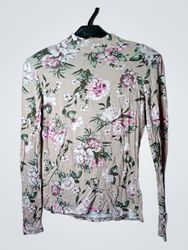 Floral Print Mock Neck Long Sleeve Top