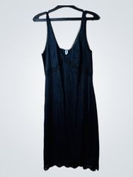La Caste Black Slip Dress with Lace Trim