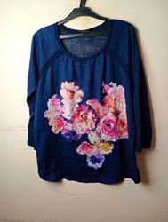 Gna Women's Blue Floral Print Long Sleeve Top Size..