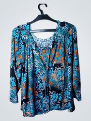 Blue and Orange Floral Print Blouse