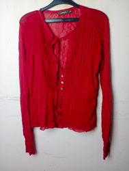 Sandwich Red Sheer Blouse with Bow Detail