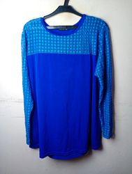 Blue long sleeve top with lace sleeves