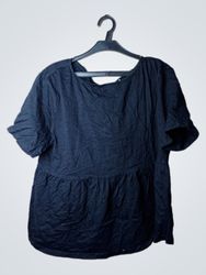 Black Short Sleeve Peplum Top with Back Tie Detail