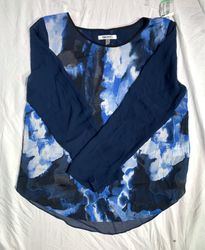DKNY Damen Blaue Abstrakte Druck Langarmbluse