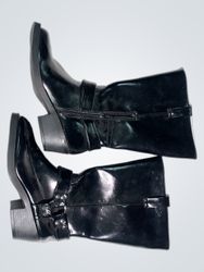 Black Square Toe Boots with Buckle Detail