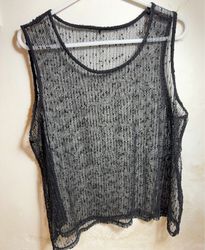 Black sheer polka dot tank top
