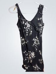 Black floral print sleeveless dress