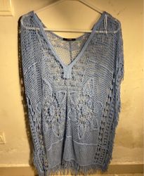 Blue Crochet Kaftan Cover-Up
