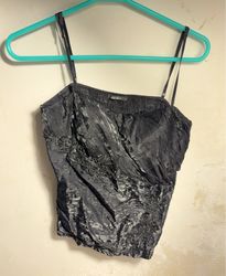 Black Embellished Crinkled Top