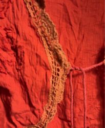 Orange Cropped Cardigan with Crochet Trim