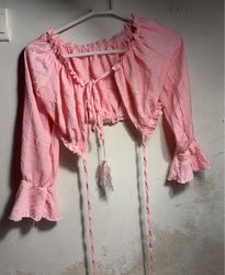 Pink Ruffled Tie-Front Crop Top