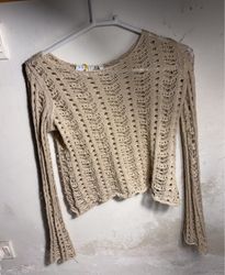 DAY.LUXE Beige Crochet Long Sleeve Top