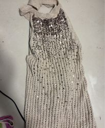 Beige knit halter top with sequins