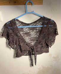 Brown Lace Bolero with Tie Front