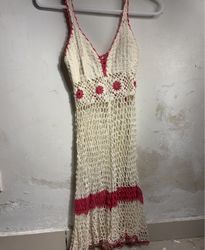 Crocheted Cream and Pink Dress