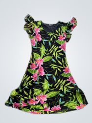 Mystery Floral Print Ruffle Sleeve Dress