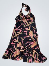 Black and Pink Abstract Pattern Halter Dress
