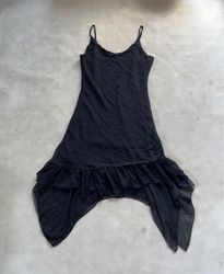 Black Ruffled Hem Slip Dress
