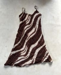 Brown and white zebra print slip dress