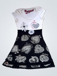 Desigual Women's White and Black Heart Print Dress