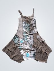 Patchwork Dress with Floral and Script Print