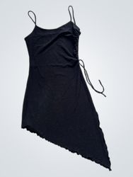 Sabra Black Glitter Ruched Asymmetrical Hem Spaghe..