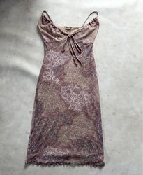 YESSICA paisley print tie-front mesh midi dress