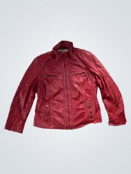 Red Leather Jacket with Floral Lining