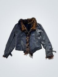 Black Leather Jacket with Fur Trim