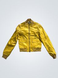 Yellow Bomber Jacket with Tropical Scene Embroider..