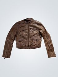 Brown Leather Jacket with Size S Label