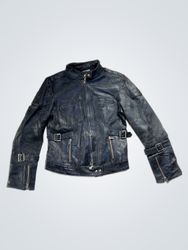 AGAIN Black Leather Biker Jacket