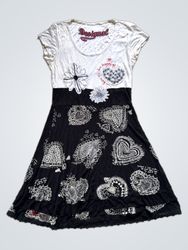 Desigual White and Black Heart Print Dress