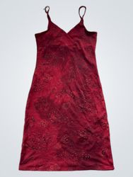Red paisley print slip dress