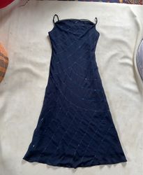 Navy Blue Slip Dress with Diagonal Lines and Spark..