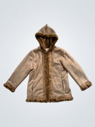 Jones New York Hooded Faux Suede Fur Trim Jacket